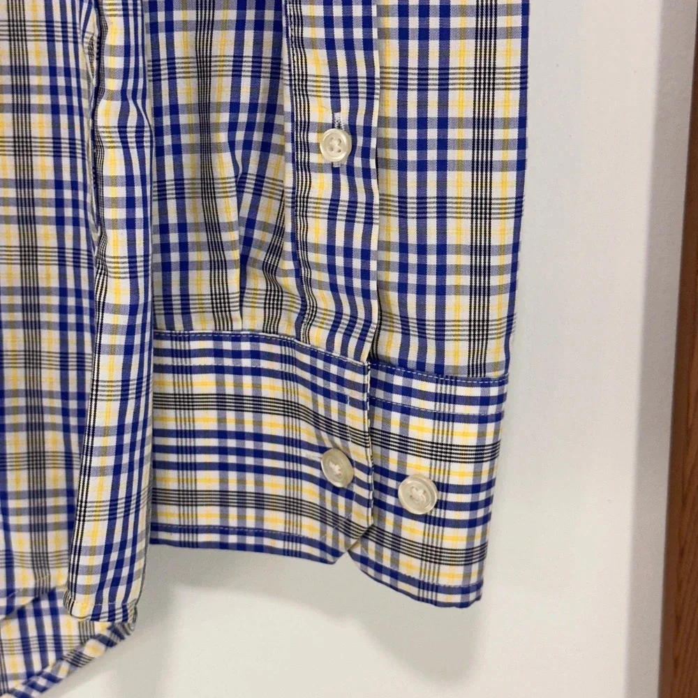 Banana Republic Non Iron Slim Fit‎ Shirt Mens L 16-16.5 34-35 Blue Yellow Plaid